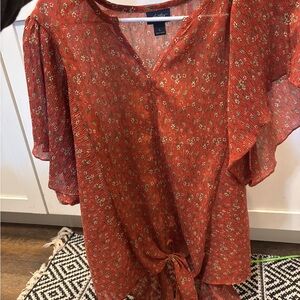 Daytrip Red Floral Blouse with Tie Detail